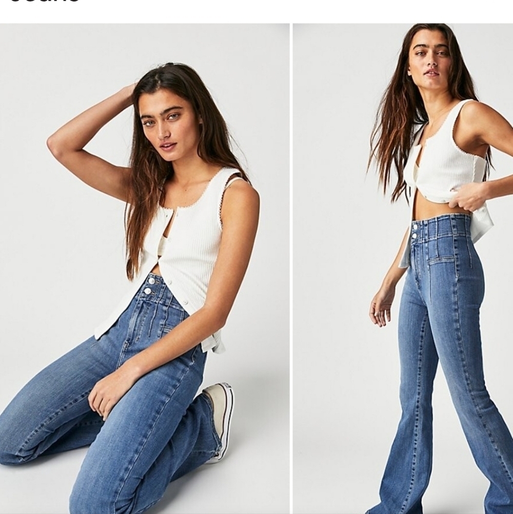 Rare Free People We The Free Jayde Flare Jeans High Rise Blue - Size 24
